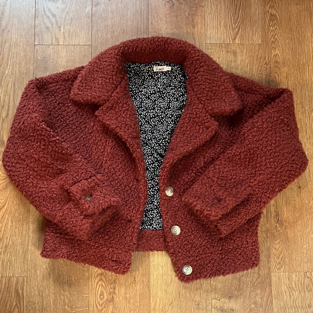 Faherty Oversized Rust Sherpa Jacket Size S